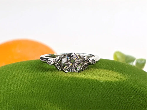 Closeup of a diamond floral ring design