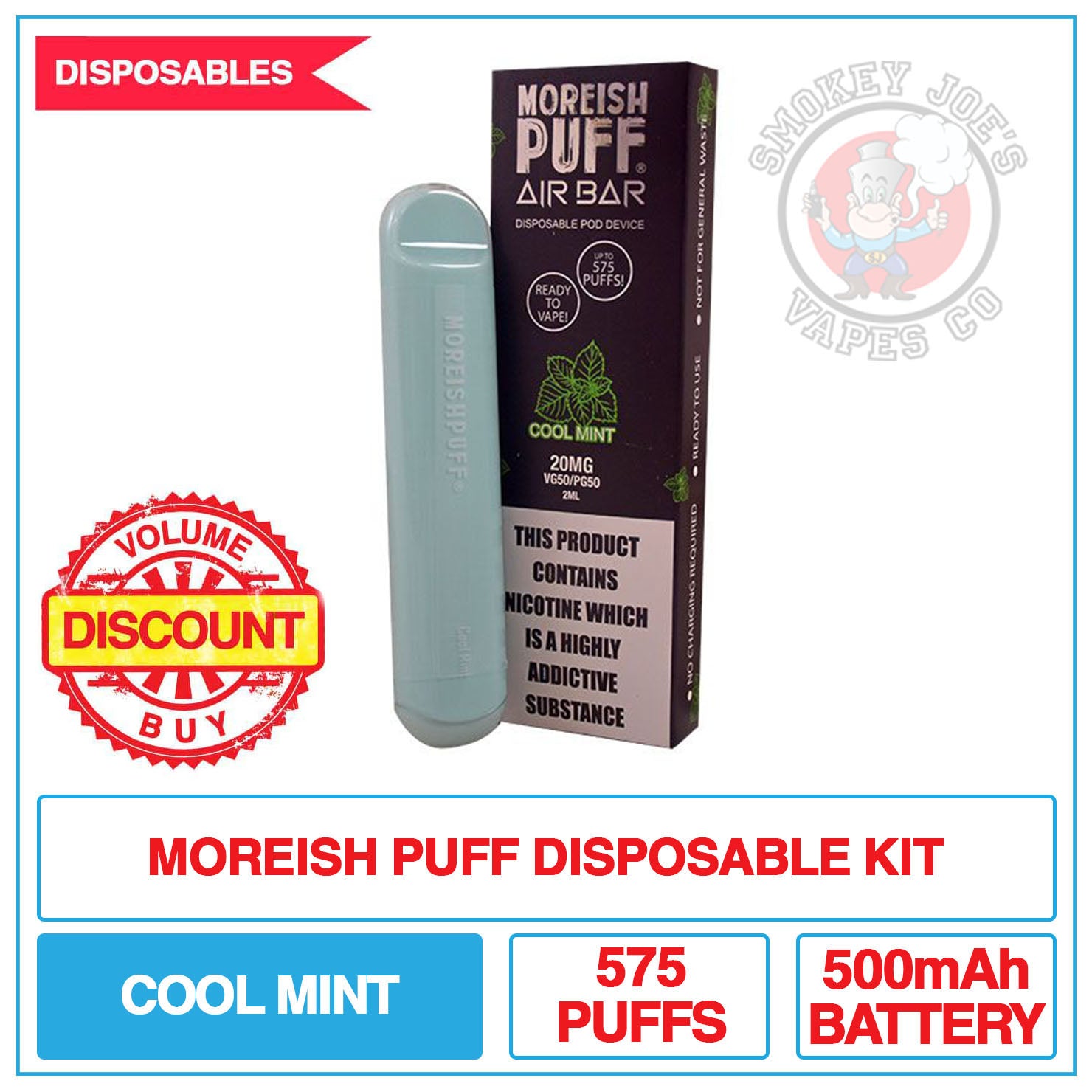 Moreish Puff - Air Bar - Cool Mint - 20mg | Smokey Joes Vapes Co