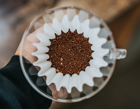 Adding ground coffee to the filter paper