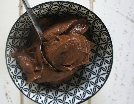 Mixing and making Nutella paste for the coffee beverage
