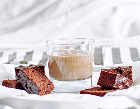 Coffee and brownies in a tray