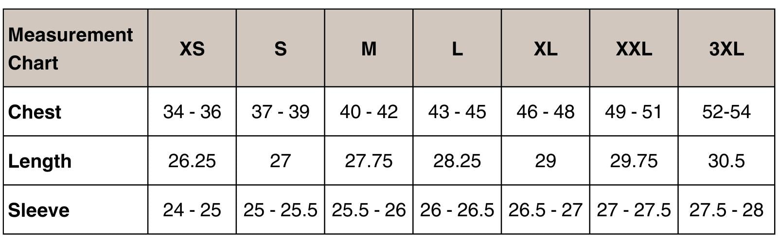 Waxed Ranch Work Jacket Sizing Chart