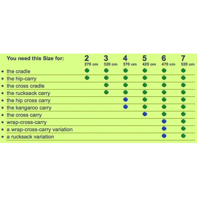 woven wrap size chart