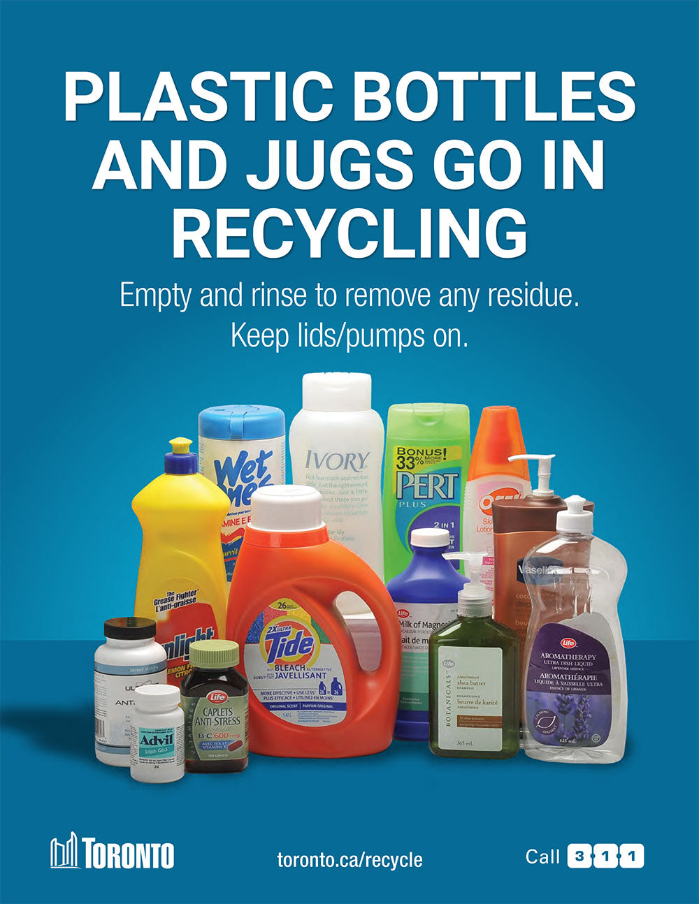 plastic bottles & jugs go in recycling