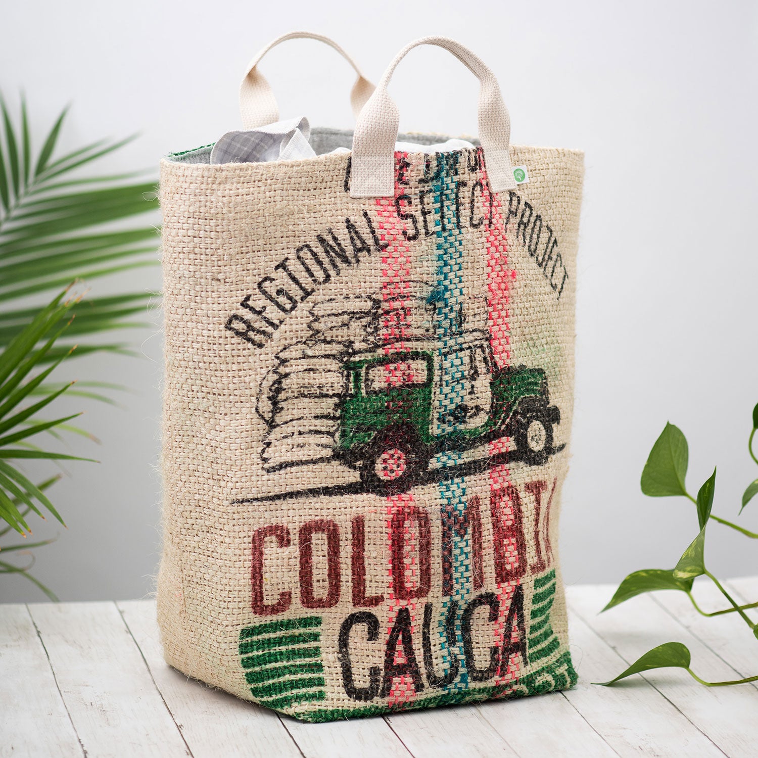 image for Upcycled Coffee Sack Laundry Hamper / Large Tote