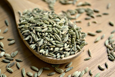 Wooden spoon full of fennel seeds, for AutoBrush