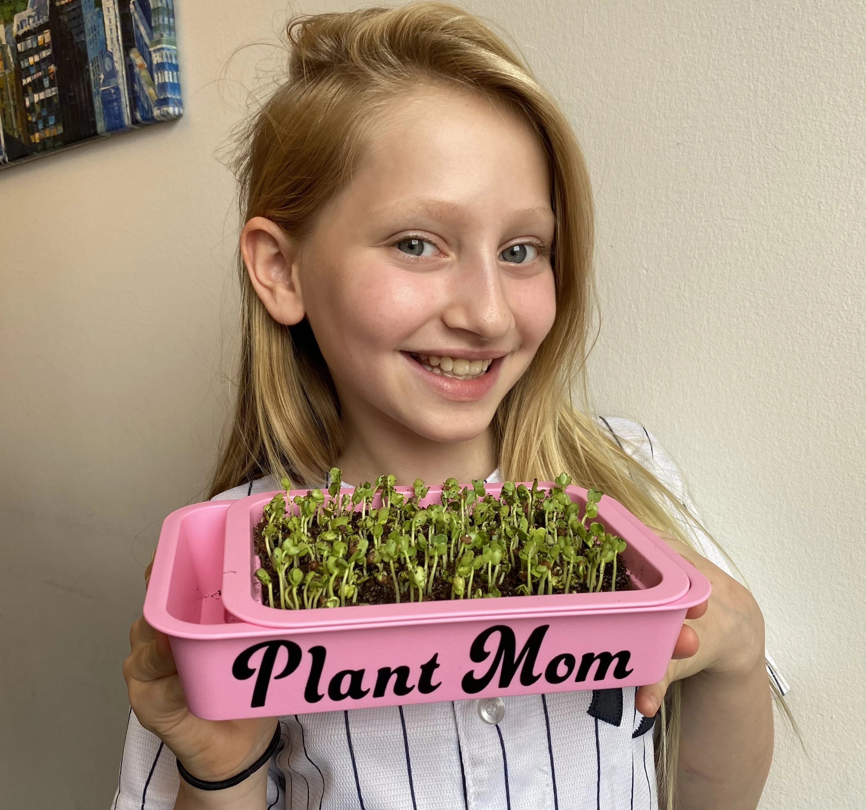 Indoor Garden Microgreens Pink Planter Pea Shoots