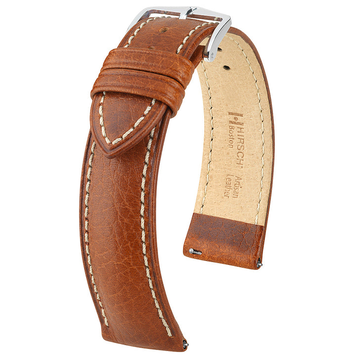 Hirsch Boston Gold Brown Leather Watch Strap—Holben's Fine Watch Bands