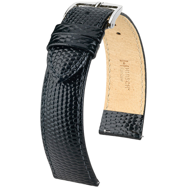 Hirsch Genuine Lizard Black Leather Watch Strap