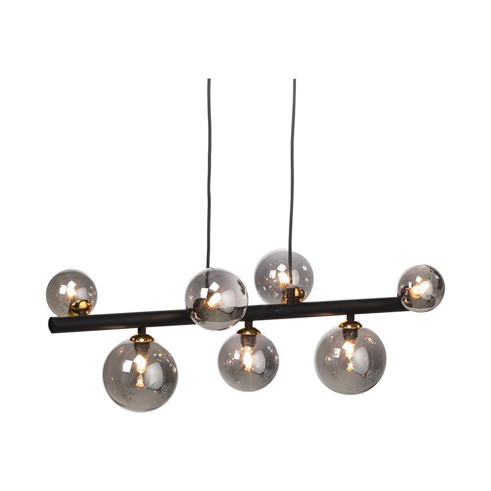 Fitzroy 7 Light Black Gold Ceiling Light With Smoked Globes