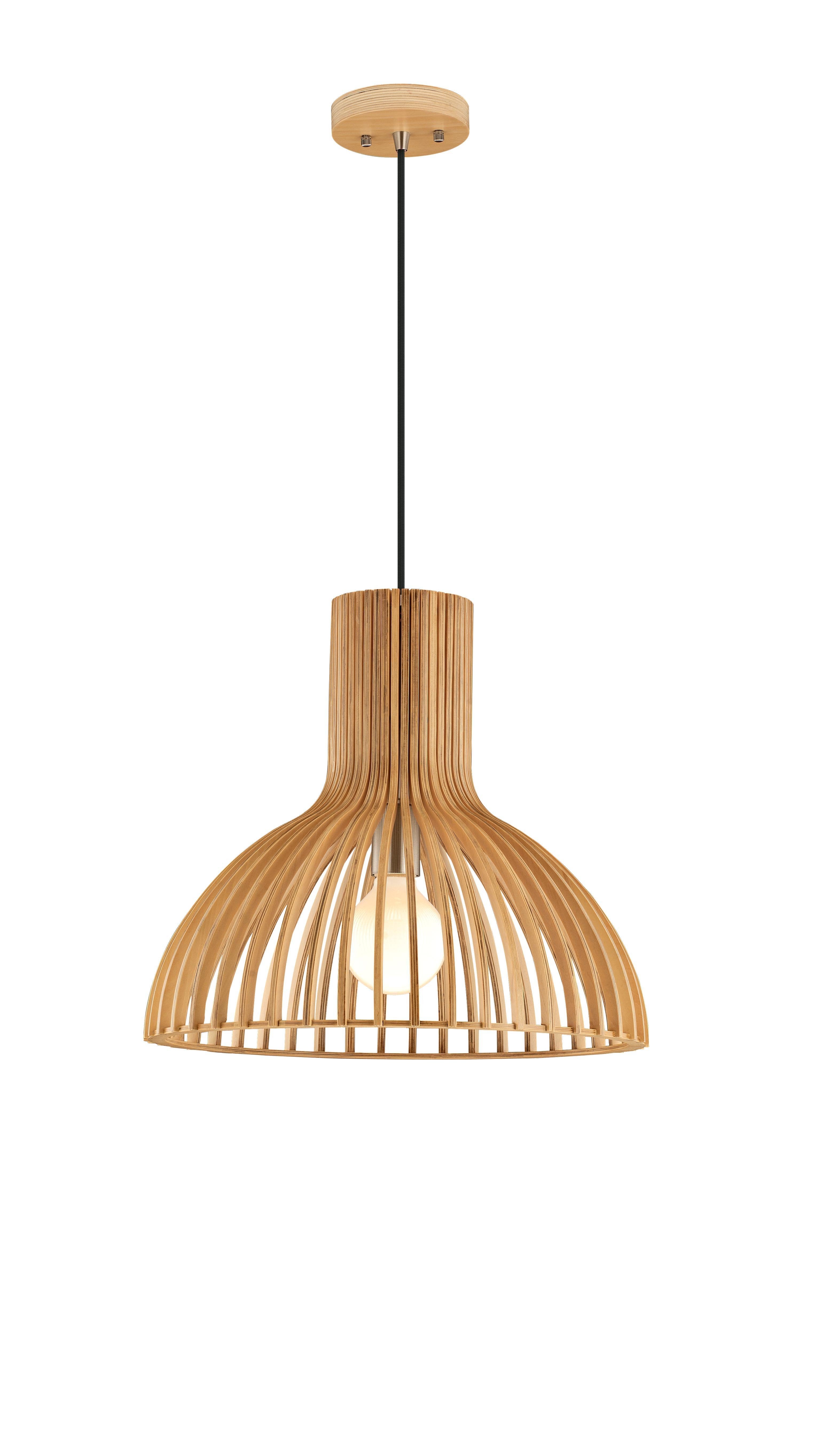 Norbury Natural Wood Pendant With Black Fabric Wire Wood Ceiling