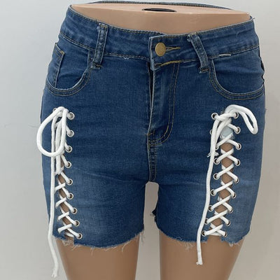 High Waist Bandage Denim Jeans Shorts MALSOOA