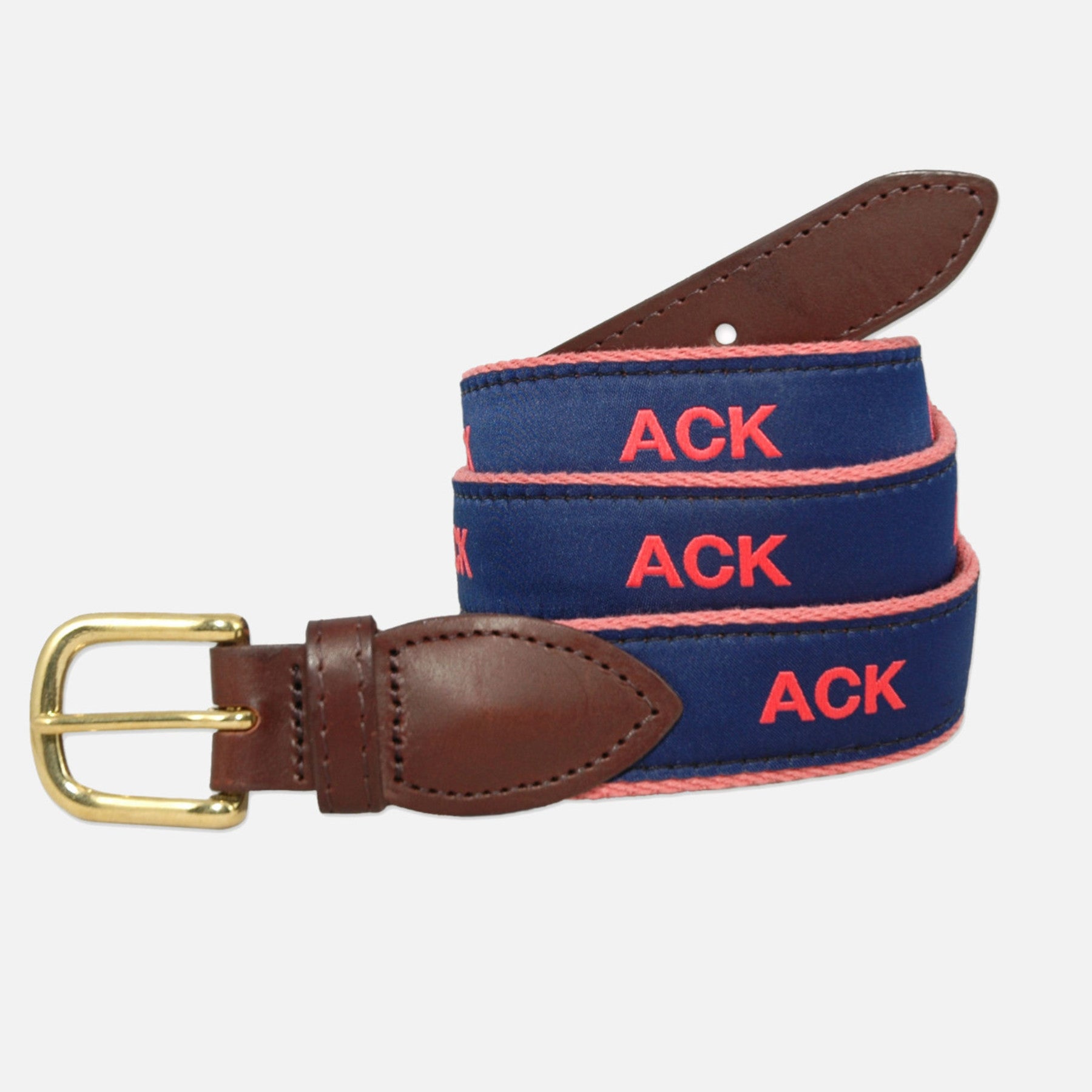 Lobster Ribbon Belt with Leather Tabs: Skipjack Nautical Wares