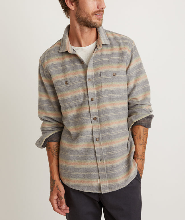 Marine Layer Cotton-Wool Blend Overshirt - Multi Stripe - Murray's