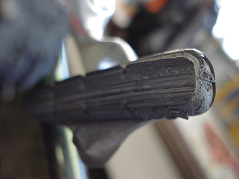 Brake pads worn beyond wear grooves