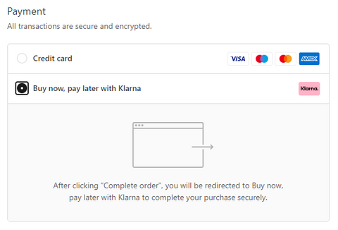 A screenshot of Klarna in action