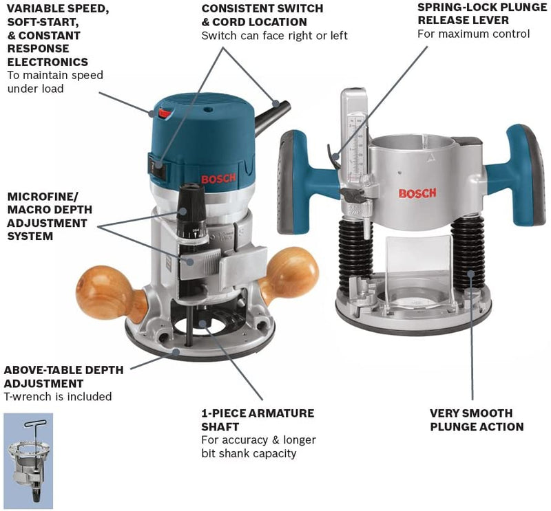 木造 BOSCH（DIY、工具） BOSCH 1617EVS 2.25 HP Electronic Fixed-Base Router ＆  RA1152 Offset Wrenches for Router Bit-Changing