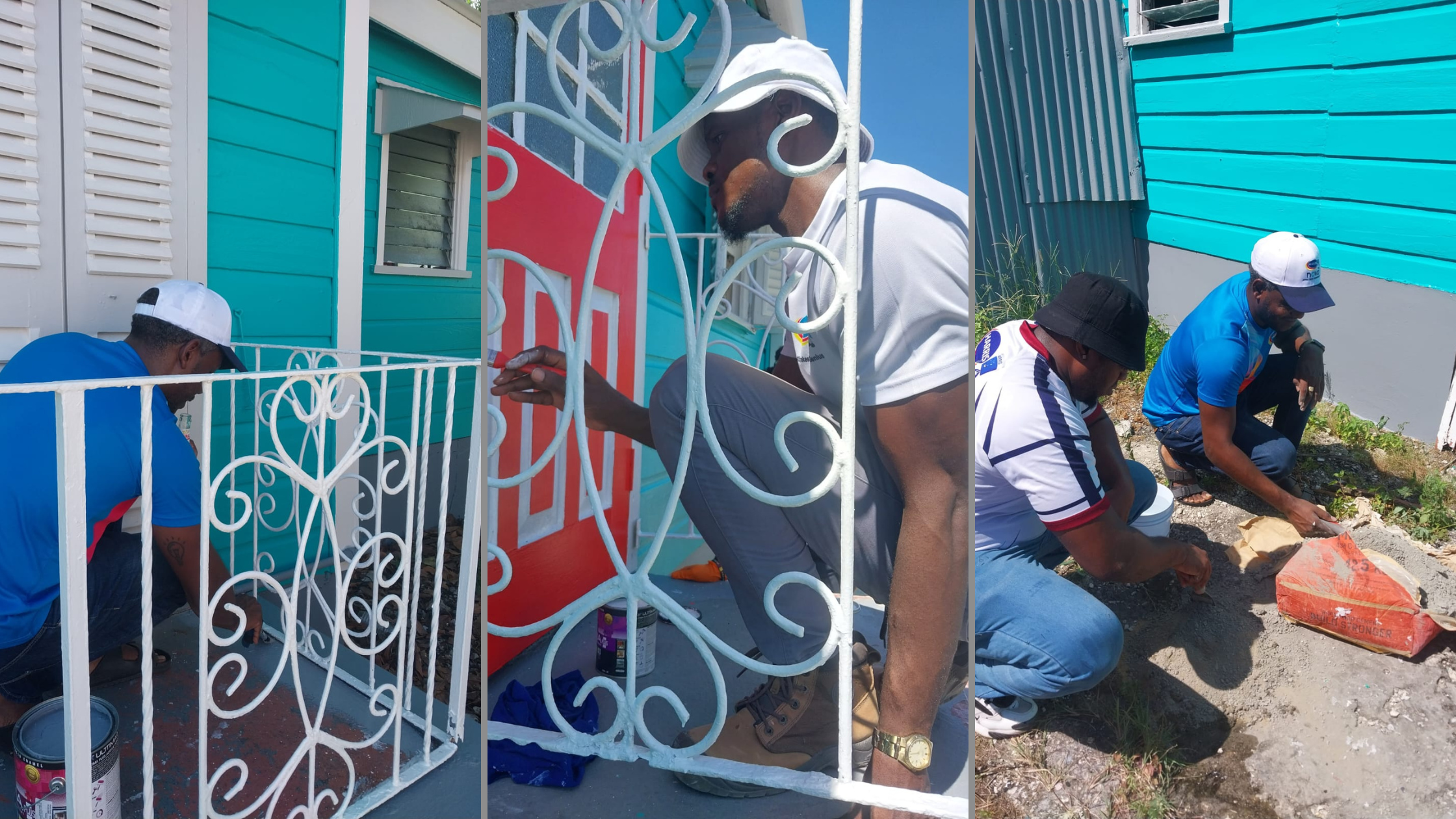 Harris Paint employees rejuvenating the Chattle Heritage House in Barbados