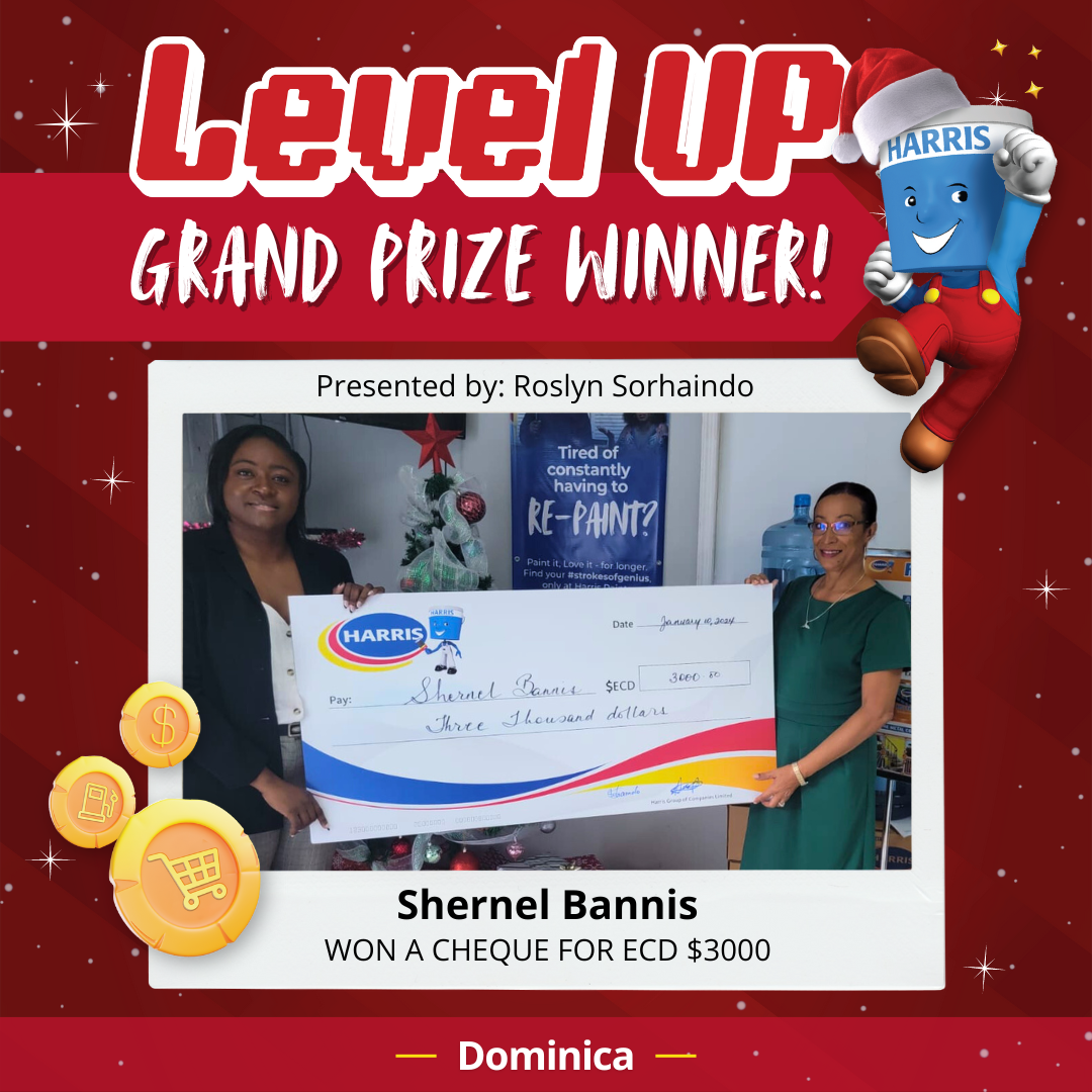 Harris Paints Dominica Grand Prize Winner from the Level Up Christmas Paint Promotion