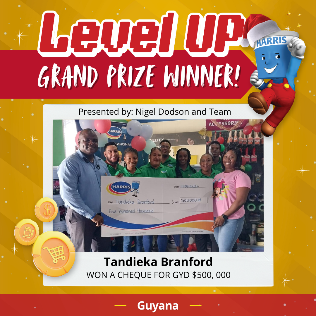 Harris Paints Guyana Grand Prize Winner from the Level Up Christmas Paint Promotion