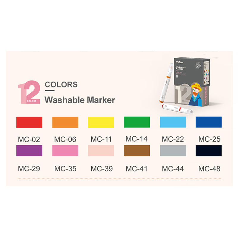Mideer Washable Markers - 12 Colours