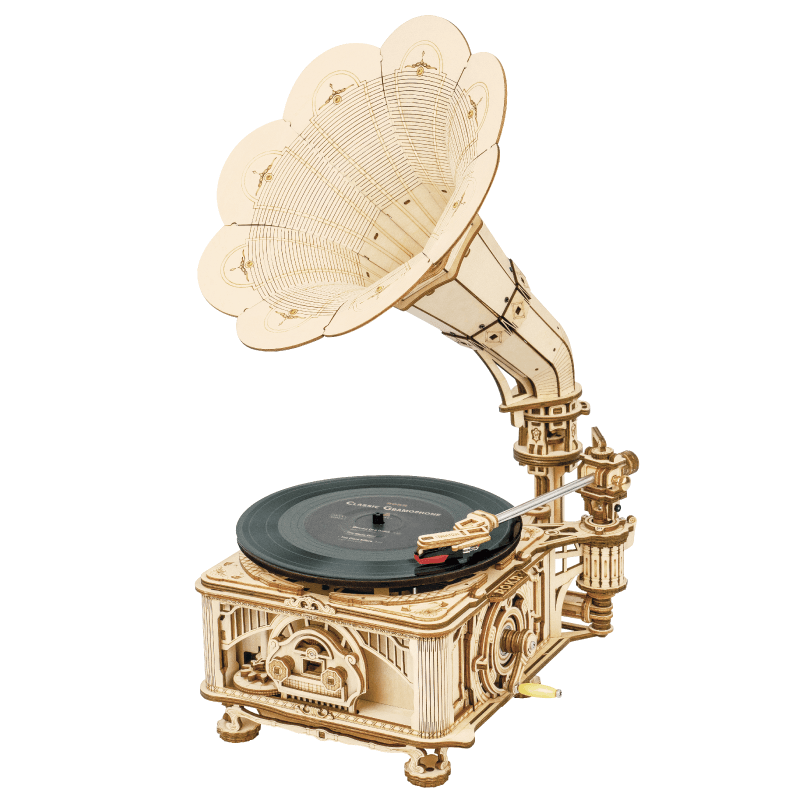 Robotime ROKR DIY Crank Classic Gramophone Hand Rotating