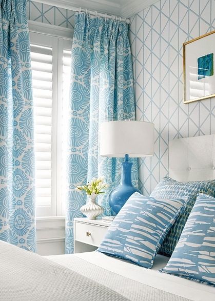 Bedroom with wallpaper by Thibaut.