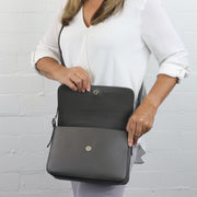 Louise charcoal leather shoulder bag