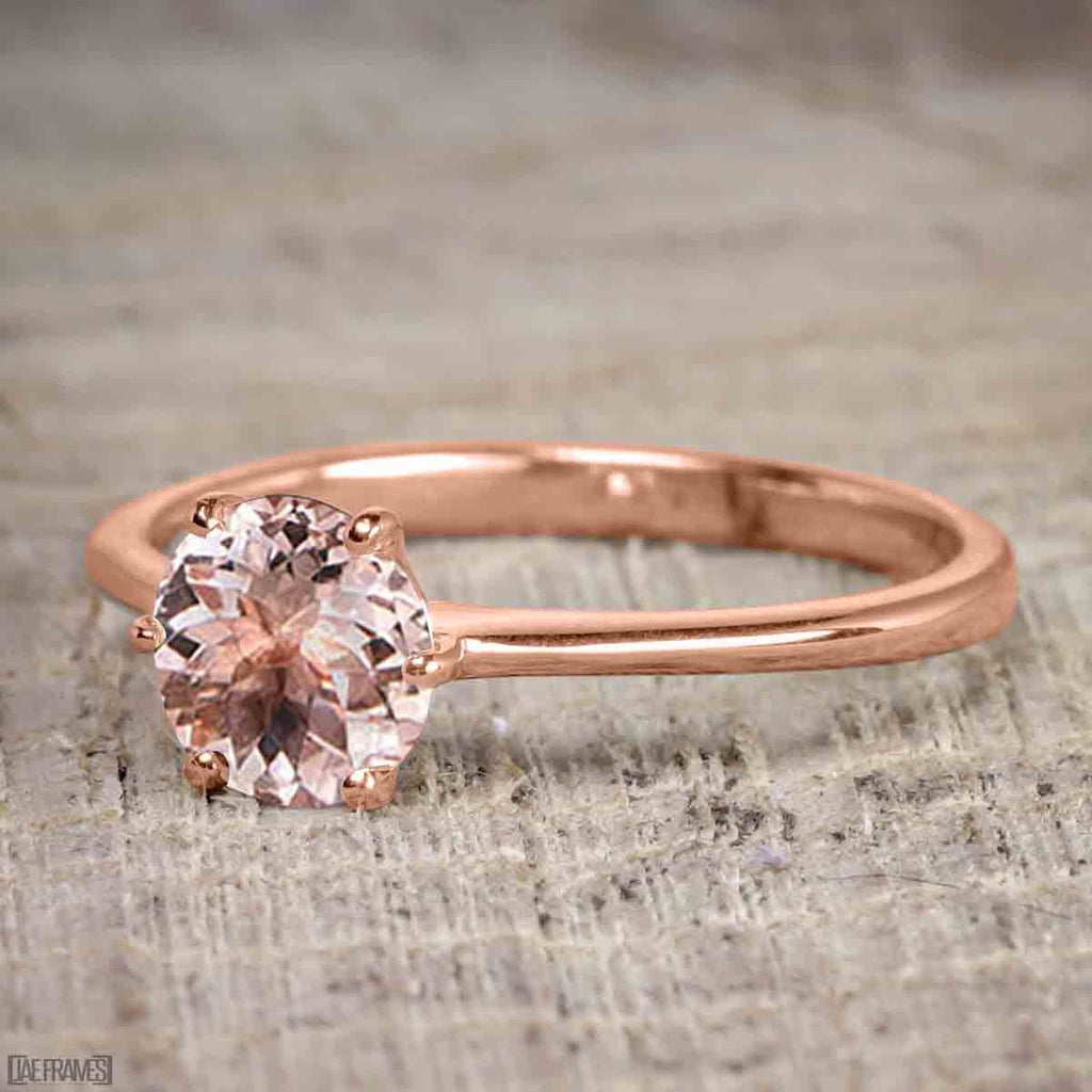 1 Carat Round Cut Morganite Solitaire Engagement Ring in Rose Gold ...