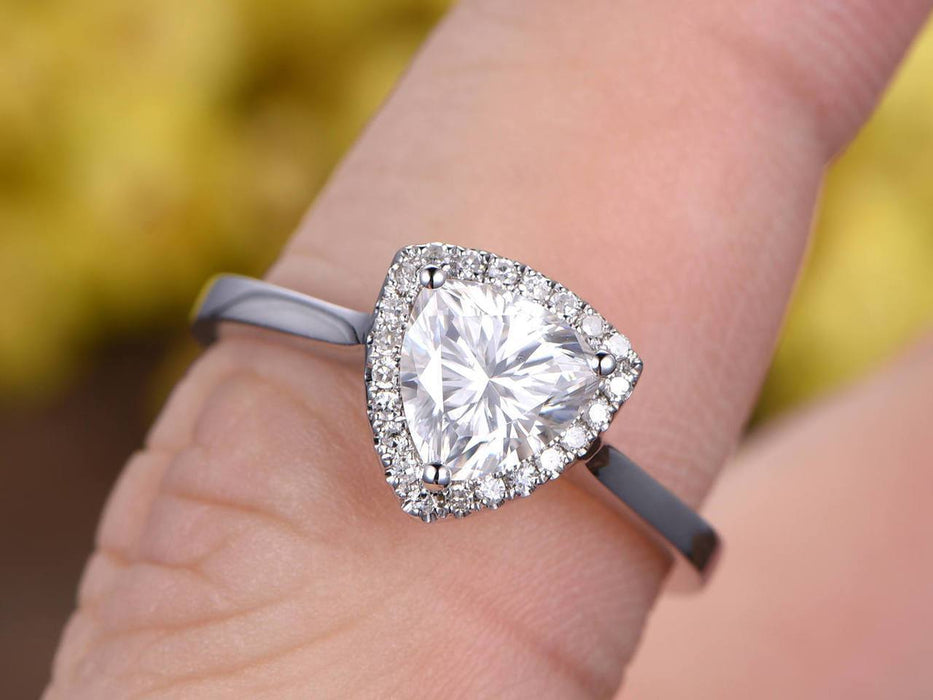 Unique 1.25 Carat Trillion Cut Moissanite and Diamond Engagement Ring ...