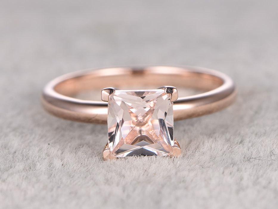 1 Carat Princess Cut Solitaire Morganite Engagement Ring In Rose Gold — Uk