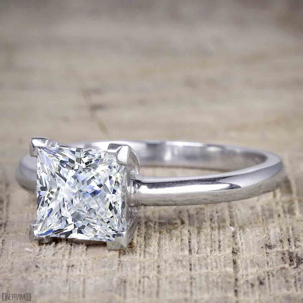 1 Carat Princess Cut Moissanite Solitaire Engagement Ring in White Gol ...