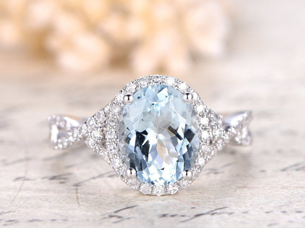 1.5 Carat Infinity Oval Cut Aquamarine and Diamond Engagement Ring in ...