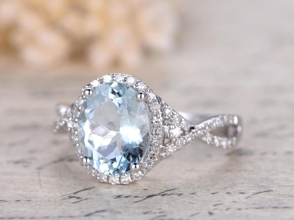 1.5 Carat Infinity Oval Cut Aquamarine and Diamond Engagement Ring in ...