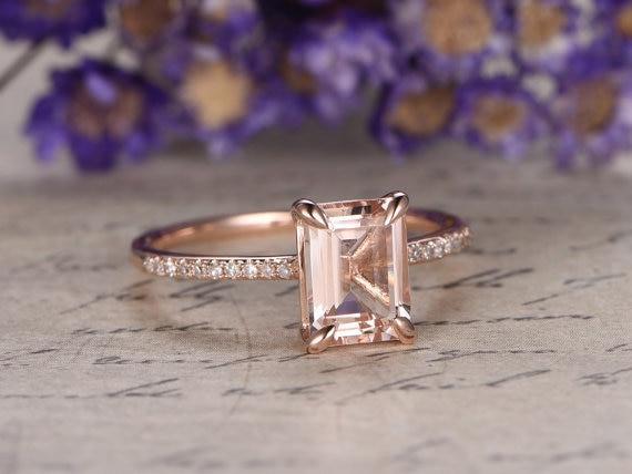 Bestselling 1.25 Carat Emerald Cut Morganite and Diamond Engagement Ri ...