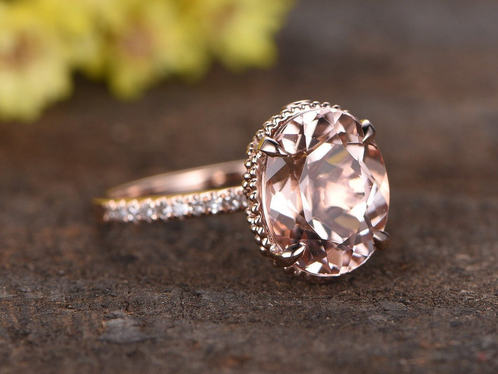 Antique 1.50 Carat Oval Cut Morganite and Diamond Engagement Ring in R ...