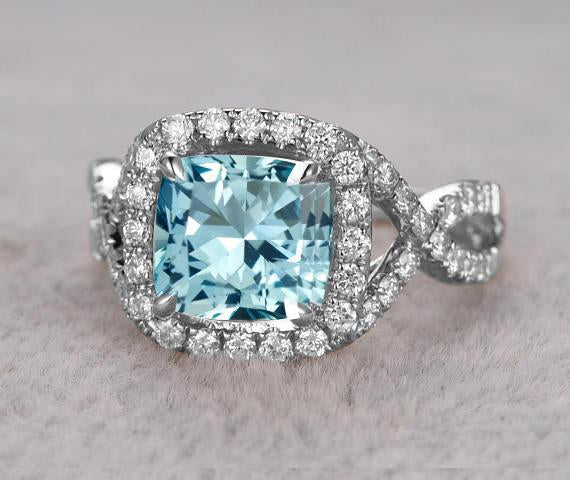 Superb 1.50 Carat Aquamarine and Diamond Halo Engagement Ring in White ...