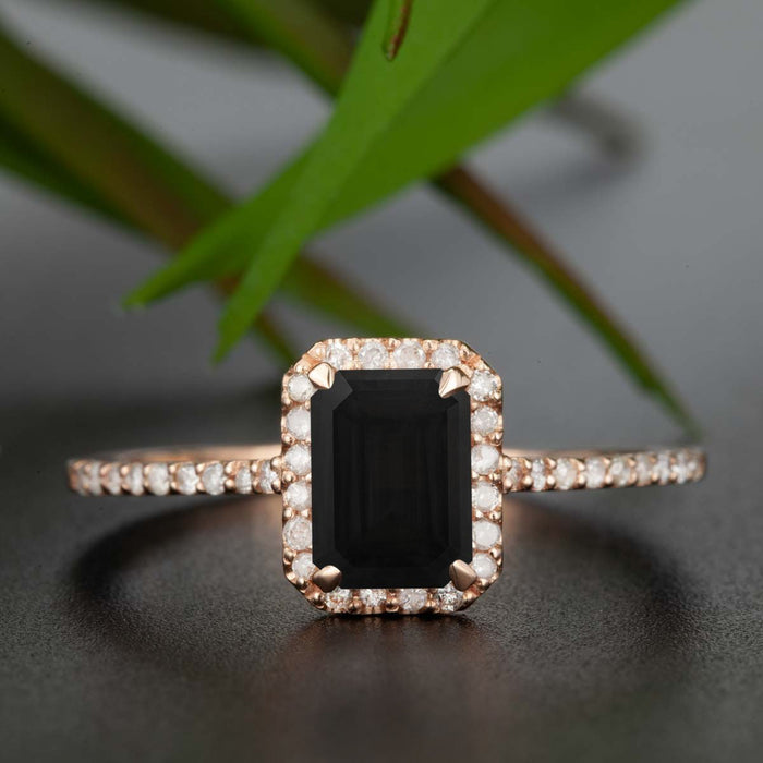 Exquisite 1.25 Carat Emerald Cut Black Diamond and Diamond Engagement ...