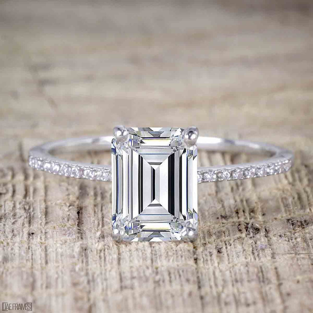 1.25 Carat Emerald Cut Moissanite and Diamond Solitaire Engagement Rin ...