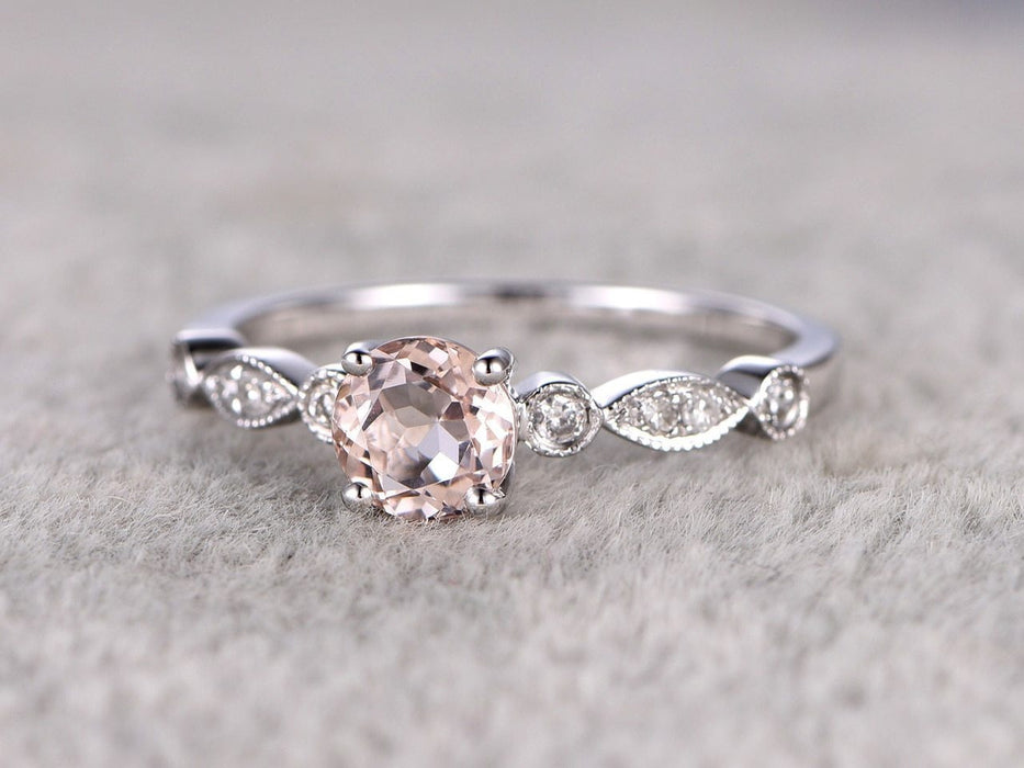 Beautiful 1.25 Carat Round Cut Morganite and Diamond Engagement Ring i ...