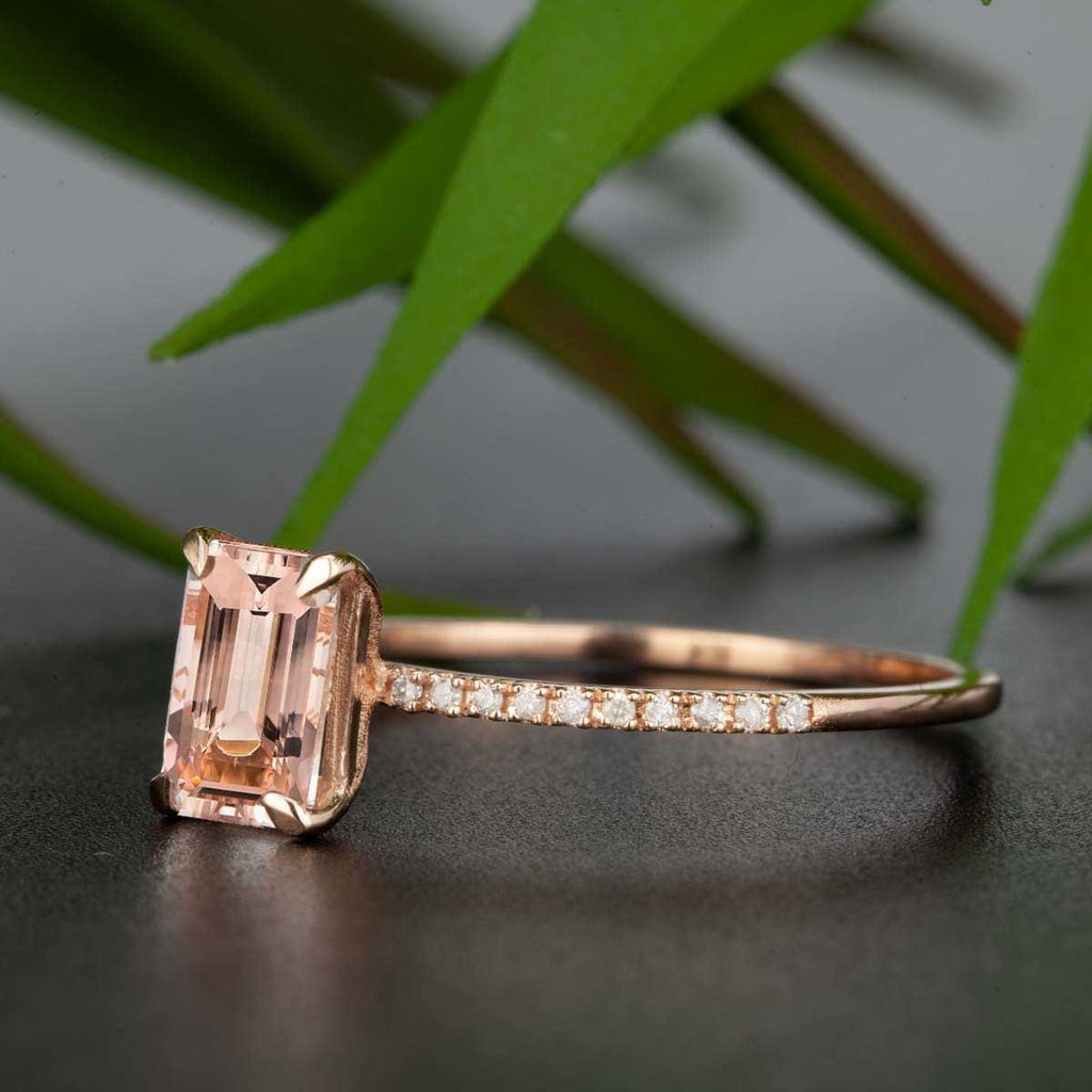 Limited Time Sale: Bestselling 1.25 Carat Emerald Cut Morganite and Di ...