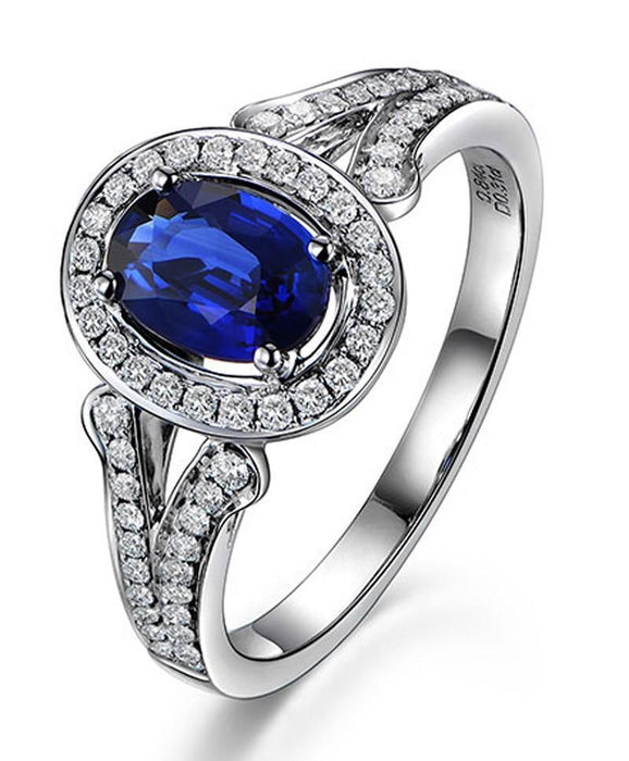 Vintage 2 Carat Blue Sapphire and Diamond Halo Engagement Ring ...