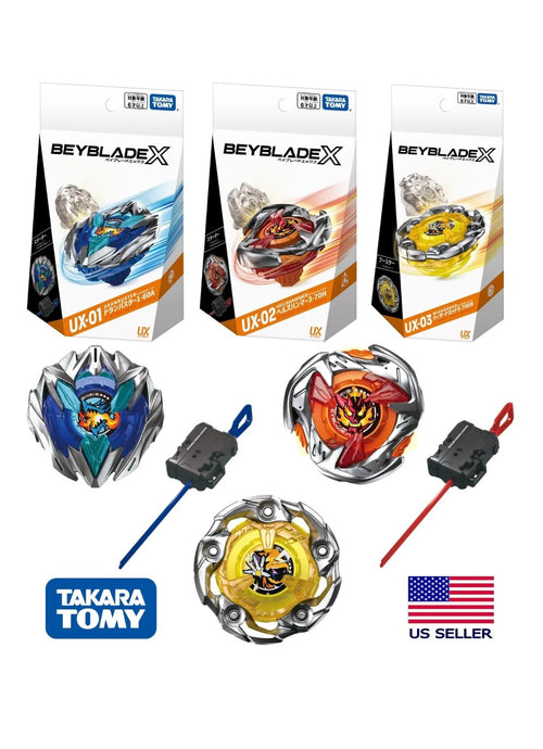 Beyblade triple booster set  X UX-01 Starter Dran Buster 1-60A + UX-02 Hell's Hammer 3-70H + UX-03 Wizard Rod 5-70DB