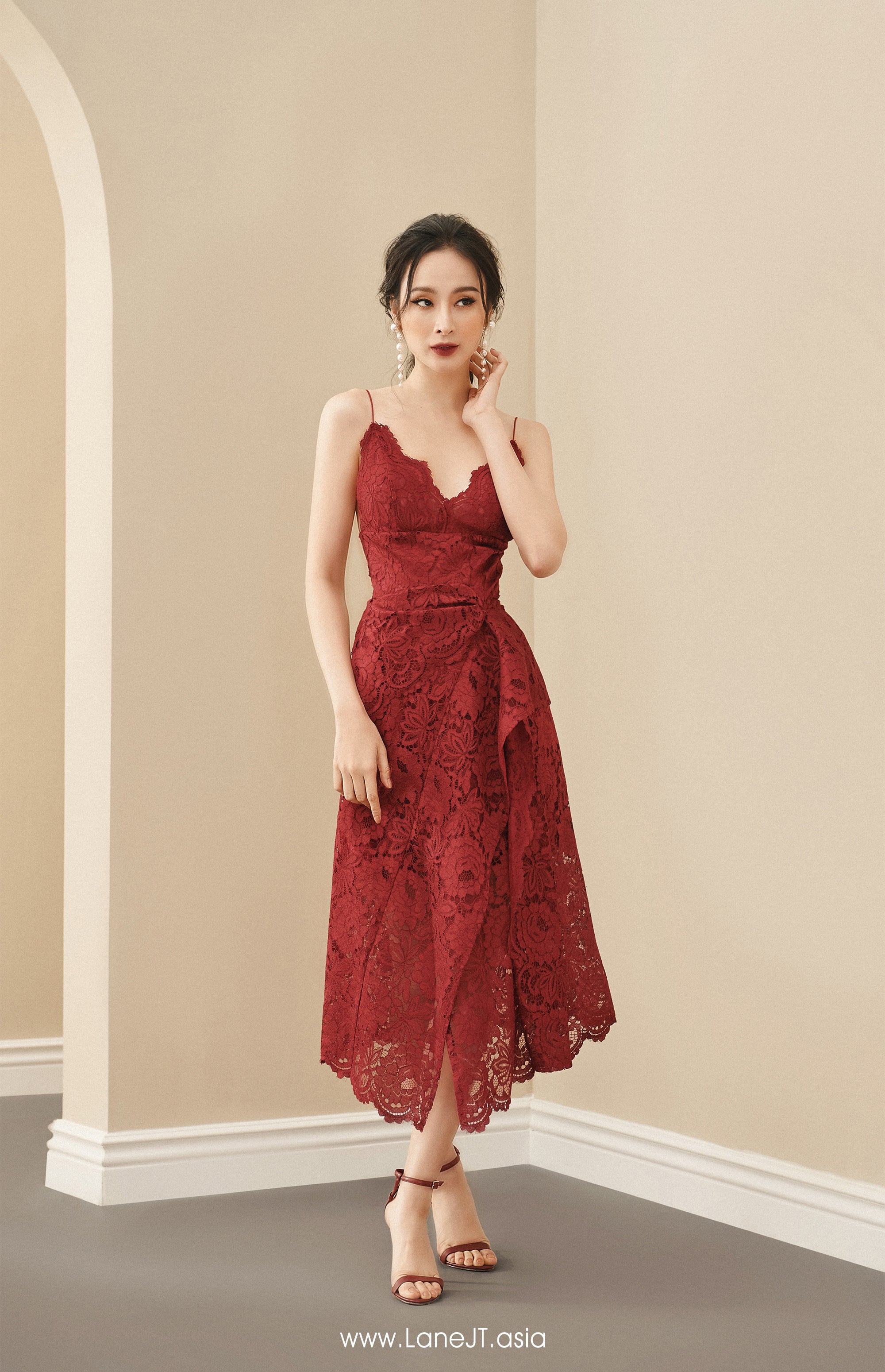 red lace cami dress