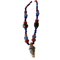 PEARL AND SALTY PLUM | 'Eclectic Treasures Necklace' | Small ceramic pendant | Blue / orange