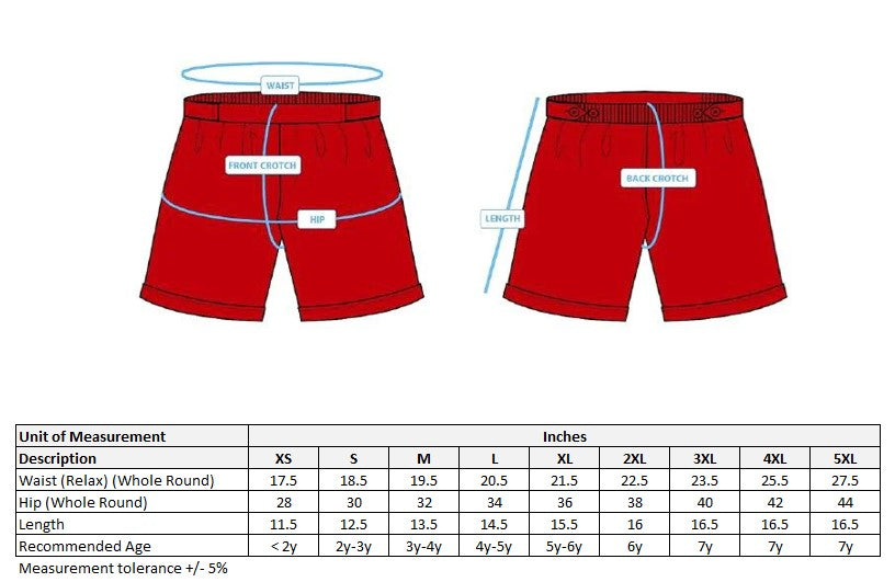 shorts size chart