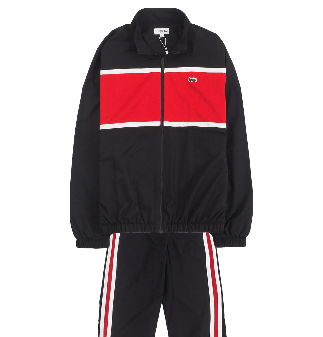 lacoste tracksuit black red