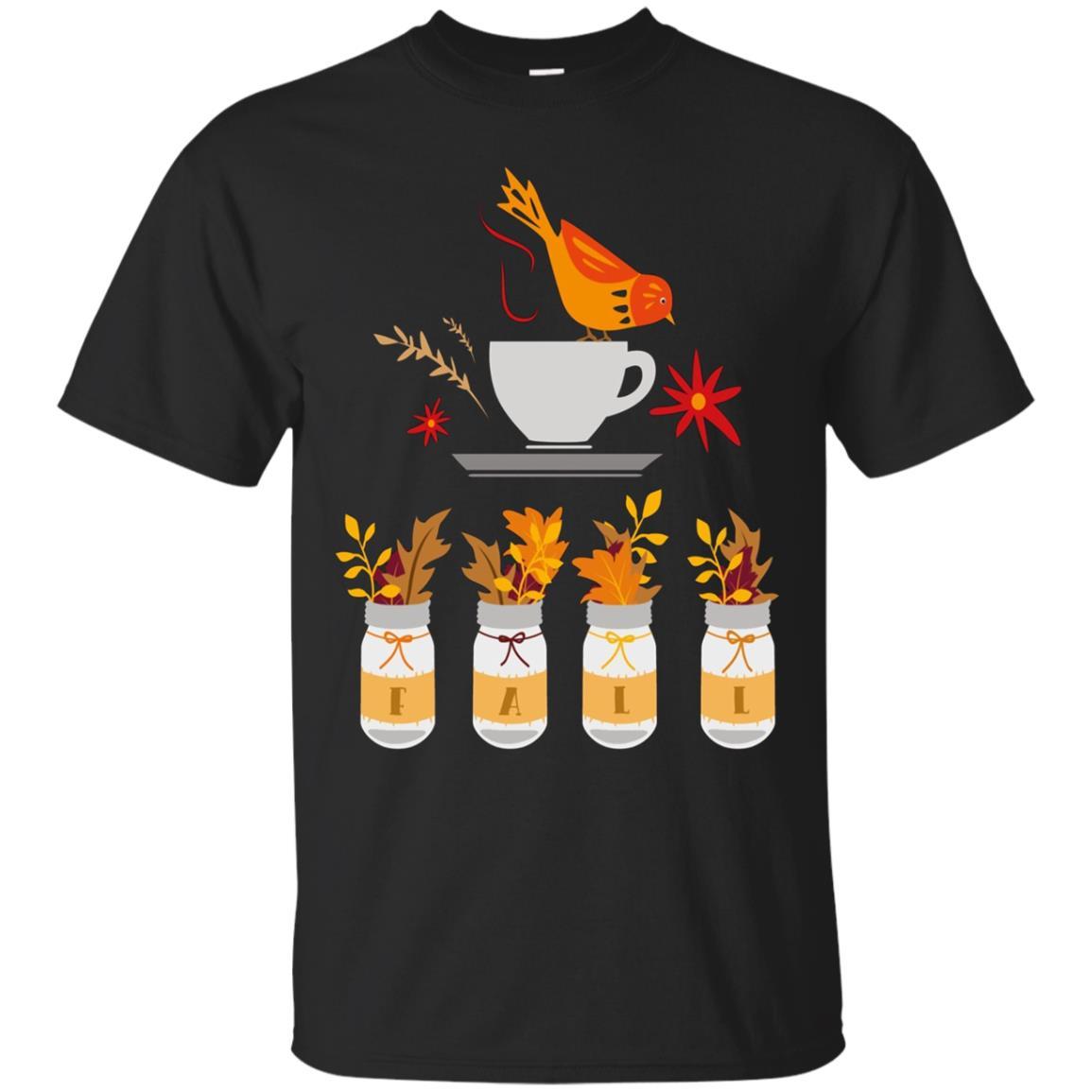 Autumn Fall Bird Teacup Leaves Canning Jars Whinsical T Shirt