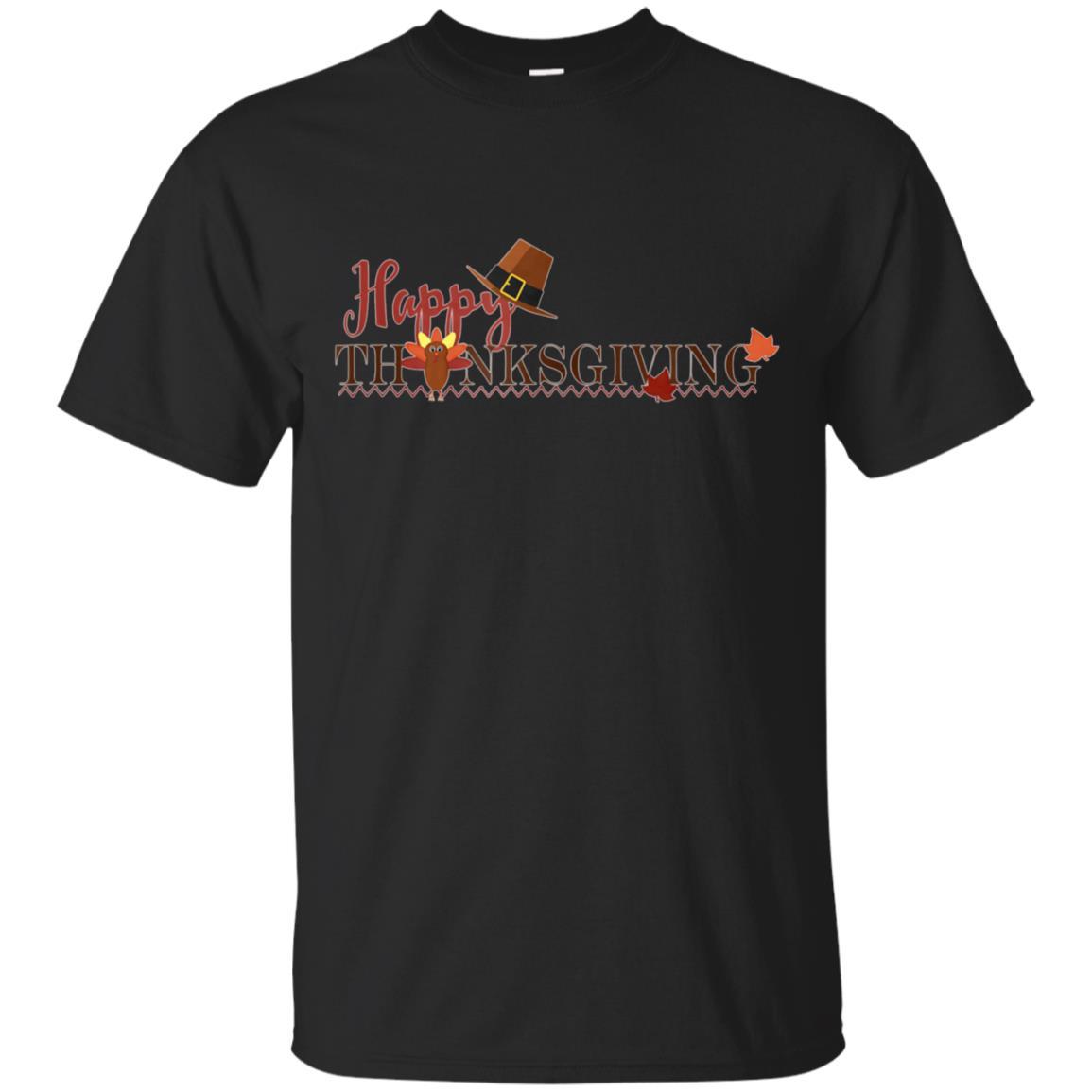 Happy Thanksgiving Pilgrim Hat Turkey Leaves T-shirt