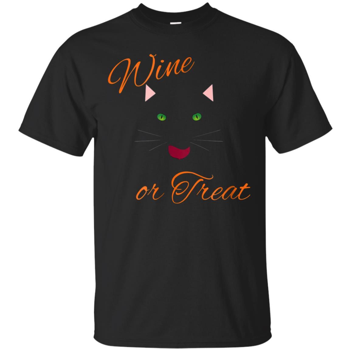 Wine Or Treat Halloween T-shirt Kitty Cat Wine Glass